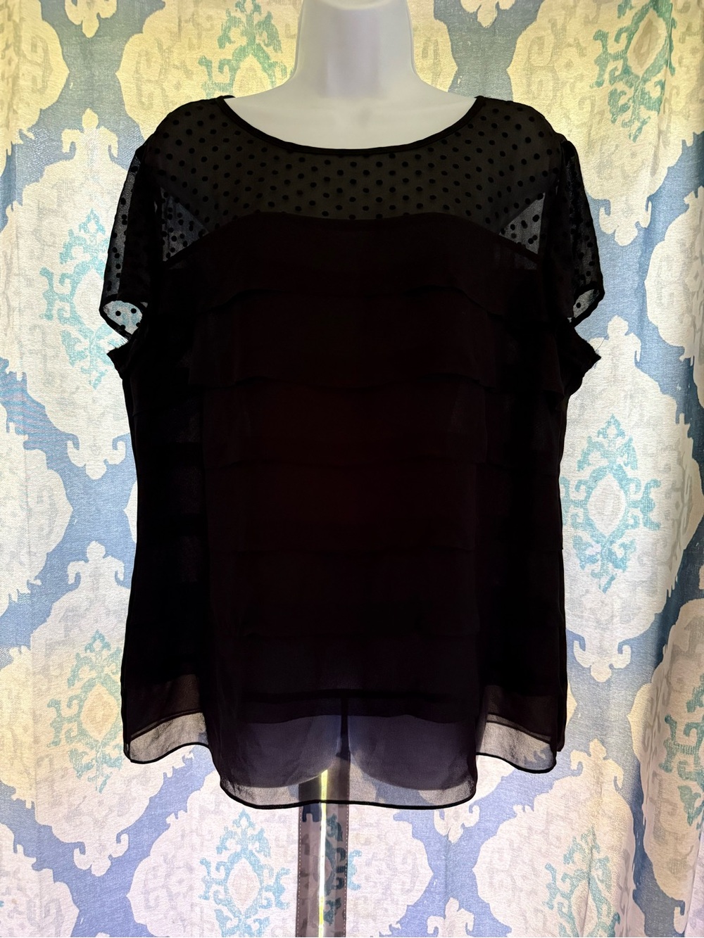 Ann Taylor LOFT Black Sheer Swedish Dots Blouse L